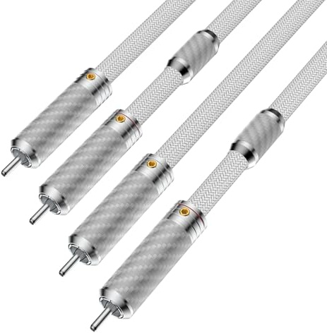 Tirstrup Cinch Kabel Subwoofer Kabel, A Paar Cinch zu Cinch Audiokabel 4-Kerne 1.2mm Versilbert Audio Kabel 7.8mm Diameter Chinch RCA-Kabel für Verstärker/Fernsehen/DVD/Heimkino (1.5M, Weiß)