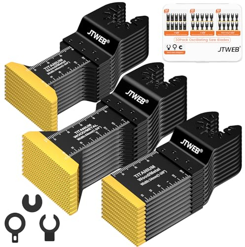 JTWEB 30PCS Titanium Oscillating Saw Blades Metal Cutting, Multitool Blades Oscillating Tool Blade Metal Nails, Multi Tool Blades Kits Wood and Metal Plastic Fit Dewalt Milwaukee Bosch Rockwell Ryobi