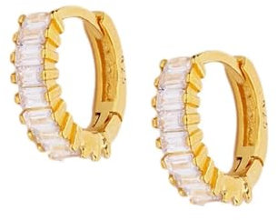 Zirconia Earrings, Gold Ohrringe Frauen 925 Silber Creolen mit Baguette-Zirkonia Creolen Jahrestag Geschenk für Sie