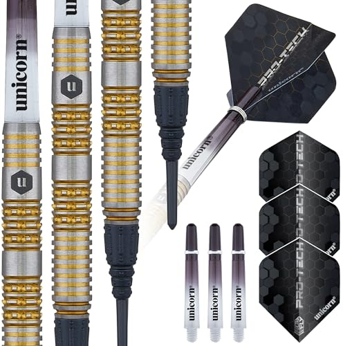 Unicorn Dartpfeile-Set – Pro-Tech-Stil – 70% natürliche Wolfram-Barrels mit goldenen Akzenten – Epische weiche Spitzen