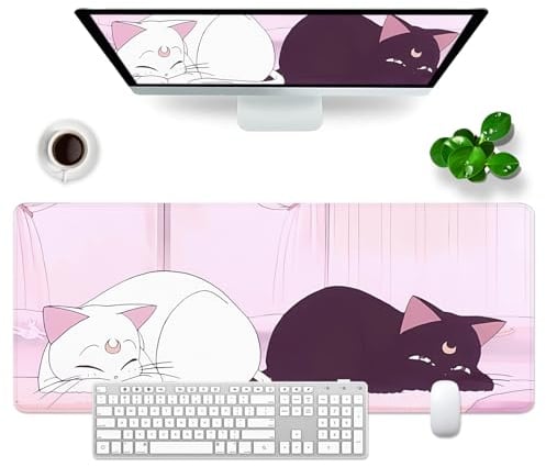 VYEUIAO Rosa Gaming Mousepad Katze Schreibtischunterlage 800x300mm XL Mousepad Niedlich Großes Mauspad, Computer PC Professionelle Gamer Mousepad,Tastatur Pad