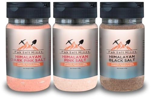 Himalayan Salt Variety Pack, 3 x 250g - Pink, Dark Pink & Black - 100% Pure & Natural Rock - Coarse & Fine - Ideal for Cooking, Table Salt & Grinder Refills - Kosher Salt