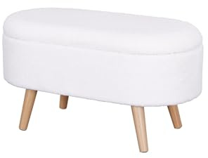 La Maison Große Boucle Ottomane Aufbewahrung Wohnzimmer Flur Sitzbank Hocker Teddy Abnehmbarer Deckel Stilvoll Praktisch Fußhocker Pouf Holzbeine (Weiß, Große Bank)