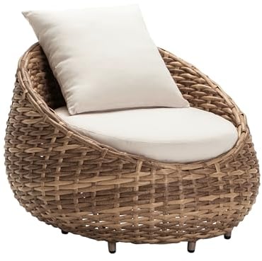 Dehner Sessel Tulum, Geflechtsessel wetterfest, Lounge Möbel Outdoor, 97 x 95 x 76 cm, Aluminium / Kunststoff / Polyester, braun / weiß