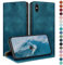HUOUH for iPhone X/XS 5,8 Wallet case with RFID Blocking PU Leather,Credit Card Holder,Flip Folio Book Phone cases Shockproof Cover Women Men for Apple X/XS case Teal