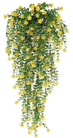 Luojuny Fausse Fleur de Vigne décorative à Suspendre, Plante d'eucalyptus Artificielle, réaliste, pour la Maison, Le Mariage, Le Jardin, l'intérieur et l'extérieur, Mur coloré Tombant Jaune