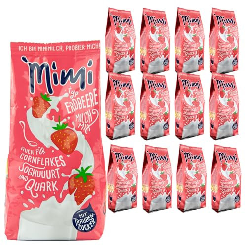 Fraix Mimi Milmix Fraise Boisson en poudre 12 x 400 g - Pack de conservation - Poudre soluble au lait au goût fraise - Soluble chaud et froid - Idéal pour les loisirs, le bureau, la grande famille