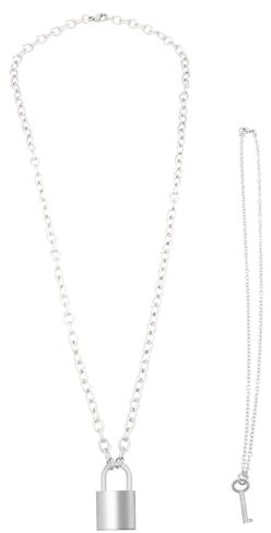 COLLBATH 2pcs Chain Style Lock Key Necklace Men Punk Pendant Clavicle Necklace Women Jewellery Set Zinc Silver