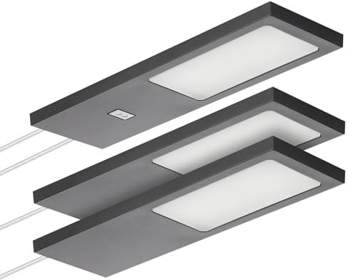 SOTECH 3er Set LED-Möbelleuchte GIULIA II mit/ohne Sensor schwarz, 2700K warmweiß inkl. Trafo & Verteiler Unterbauleuchte Schrankleuchte Vitrinenbeleuchtung