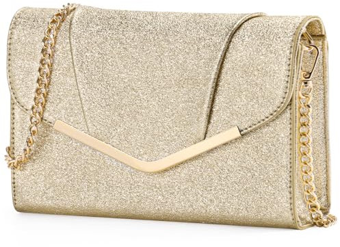 VASCHY Bolso de Mano de Noche, Bolso Fiesta para Mujer con Cadena Desmontable Bolso de Hombro de Cuero Vegano Carteras de Mano y Clutches de Moda para Boda Novia Baile, Dorado