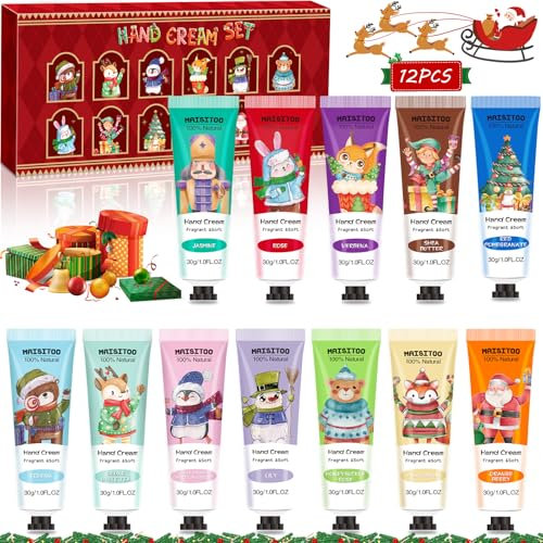 ZQEJEFD Crema Mani Set, 12 Pezzi Mini Set di Crema per le Mani, Crema Mani Regalo Natale, Nutriente e Riparare Mani Secche, Set Regalo Crema Mani per Compleanno, Natale, Anniversario e Festa