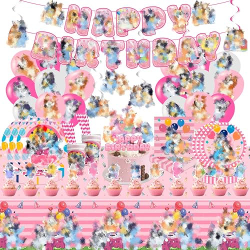 Yumcute 99PCS Cartoon Pink Birthday Party Decorations, Includes Plates, Cups, Napkins, Banners, Tablecloth, Balloons & More for Kids Boys Girls