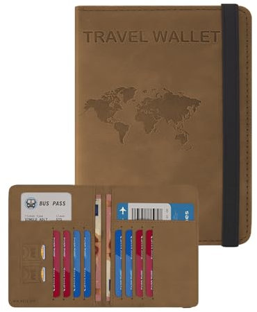 RAXCLAY Porta Passaporto Cover Custodia da Viaggio 8 Carte RFID Documenti Accessori Utili Uomo Donna 2a-Generazione Pelle PU Multifunzione Doppio Scomparto Blocco Schermato Compatto Slim (marrone)