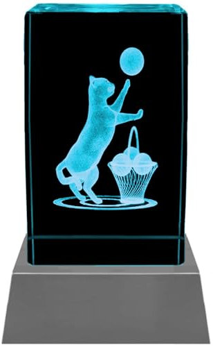 Kaltner Präsente Stimmungslicht - Das perfekte Katzen Geschenk: LED Kerze/Kristall Glasblock / 3D-Laser-Gravur Katzen Nachtlicht, Katzen Figur, Katzen Deko, Katzenliebhaber
