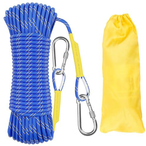Aystkniet Outdoor-Seil 8mm mit 2 Stahlhaken Geflecht Nylon Seil für Wandern Baumfällung Outdoor Sport Camping Garten im Freien 10m 20m 30m 50m 70m (Blau, 8mm-10M)
