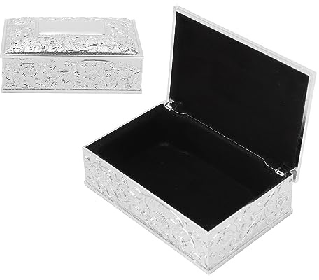 Tomotato Mini Vintage Schmuckkästchen, Metall Schmuck Dekorative Schmuckschatulle mit Weichem Samtfutter Ornamente Aufbewahrungsbox für Ringe, Ohrringe, Halskette(Silber)