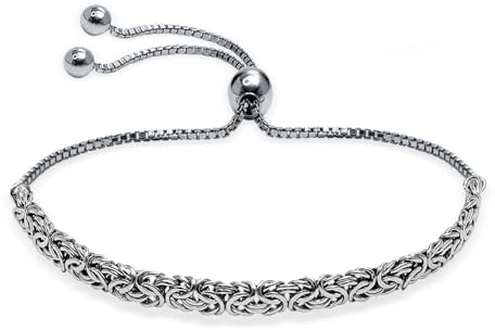 LeCalla italienischen 925 Sterling Silber 6mm byzantinischen Armbänder für Frauen | einstellbare Rhodium- Plated Byzantine Bolo Link Chain Armband