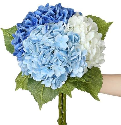 SIITUMEIZI Künstliche Hortensien, blaue Hortensien, 53,3 cm, künstliche Hortensien, für Zuhause, Party, Hochzeit, Dekoration, Tafelaufsätze, Blumensträuße, 3 Stück