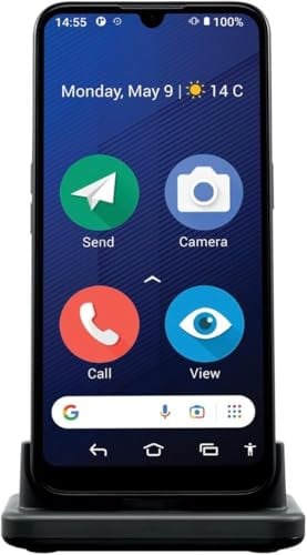 Doro 8200 4G Smartphone Ideale per Senior - Cellulare Resistente all'Acqua - Telefono Anziani - Tripla Fotocamera 16MP - Schermo 6.1 - Tasto SOS con GPS - Suono Chiaro - Base di Ricarica (Blu Scuro)