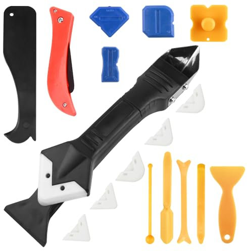 Silikonentferner Werkzeug Set, Silikon Abzieher 17 in 1, Silikonabzieher Fugenabzieher mit 5 Auswechselbar Silikonpads, Fugenkratzer Fliesen, Fugenglätter ​für Küche Bad Boden Spüle Fenster Abdichtung