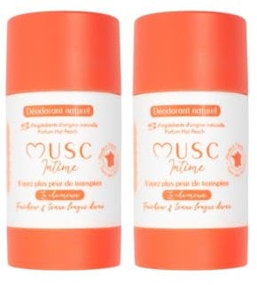 MUSC INTIME La Marque Offcielle - Lot de 2 - Déodorant - Anti Transpirant - Hot Peach - La Charmeuse - 95% Ingrédients Naturels - Sans Sel D'Aluminium Ni Pertubateur Endocrinien - 2 x 50g