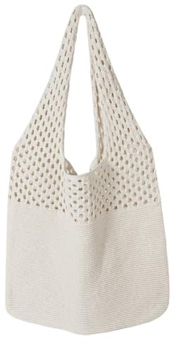 Adiwo Gehäkelte Strandtasche Damen Sommer Boho, Häkeltasche Strandtasche Gehäkelt Tasche, Leichte Strick Tote Tasche, Strandtaschen Klein, Netztasche Strand, Beach Bag Netz für Reisen, Alltag(Beige)