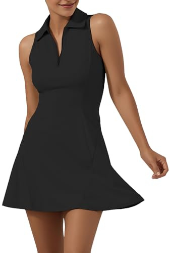 GroYolan Vestido de Tenis para Mujer sin Mangas Athletic Dress con Pantalón Corto Bolsillos Cremallera Polo Ropa Deportiva Golf Padel Fitness Casual