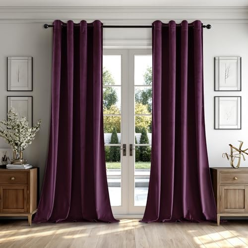 MIULEE Tende Velluto Viola Scuro 2er, Oscuranti Termiche L140xA280CM | Tende Moderne Eleganti per Interni, Tessuto Velluto Occhielli, Ideali per Camera da Letto, Salotto e Soggiorno
