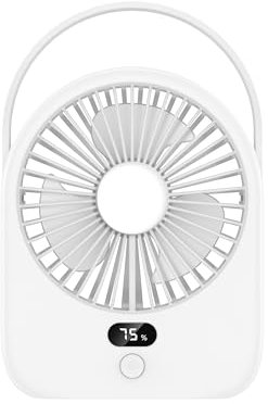 FUNJEO F125 Digital Display Desk Fan,Hang Fan,Powerful 5 Speeds,USB Rechargeable,Warm Night Light,for Work/Camping/Study (White, Digital Display)