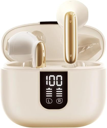 Kopfhörer Kabellos Bluetooth 5.4, In Ear Kopfhörer mit 6 Mic, ENC Noise Cancelling, 2025 Neue Earbuds Surround-Sound, Leicht/35 Std. Spielzeit/IP7 Wasserabweisend/LED-Anzeige, Ohrhörer für den Alltag