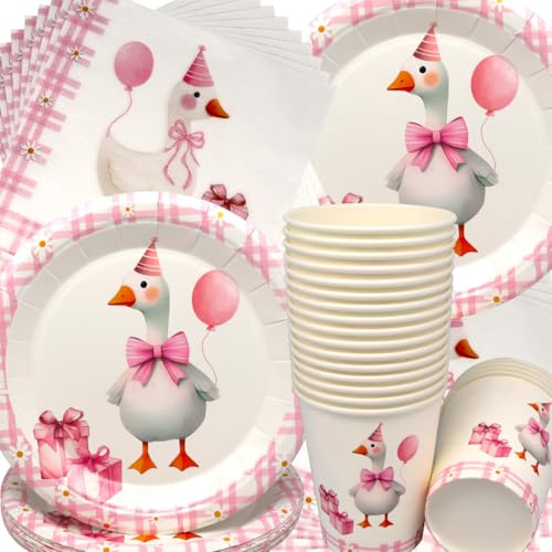 Schwan Partygeschirr Set,Doyomtoy Schwan Geburtstag Party Mädchen Geburtstagsteller, Tassen, Servietten für Kindergeburtstag Party Deko Baby Shower 20 Gäste