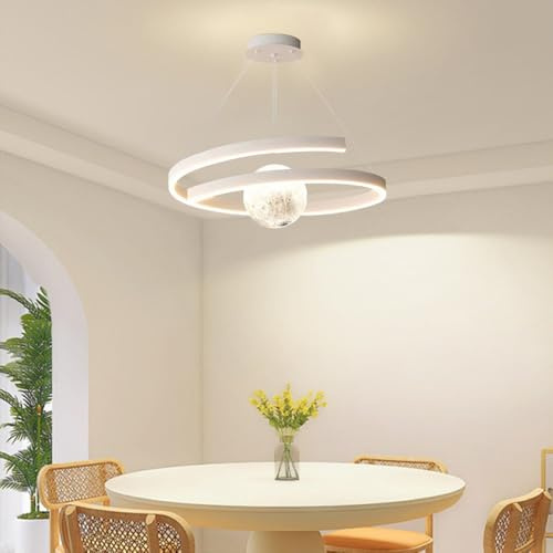 Chao Zan Hängelampe led wohnzimmer, pendellampe rund, esszimmerlampe pendelleuchte ring, deckenleuchte modern hängend, led hängeleuchte schlafzimmer (Weiß-B)