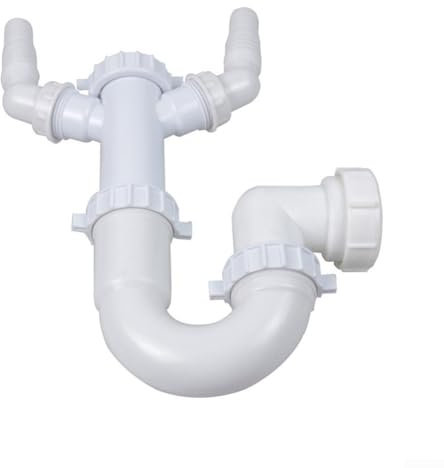 Kitchen Sink Drain Pipe U-Bend Trap 40mm Diameter Plastic Drainage System With Double Outlet Connection Rotatable Design For Under Sink Installation Bathroom Plumbing