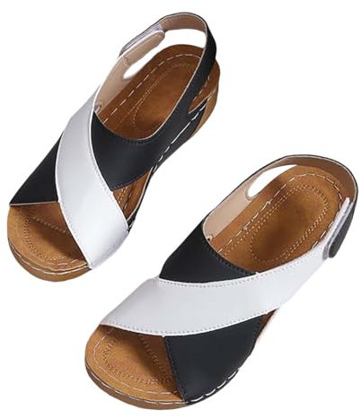 DFSDJEUW chaussures compensées femme Sandales Femme Été Confortable Bout Ouvert Orthopédique Chaussures Respirantes Plateforme Antidérapantes Pantoufles Talon Compensé Chaussons Soutien Black EU38