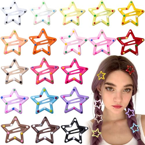 Joez Wonderful 20 Pcs Spot Star Hair Clips, 1.24/3.15cm Metal Snap Hair Clips, Cute Star Clips Hair Barrettes, Non-Slip Fashion Stars Hair Accessories for Women