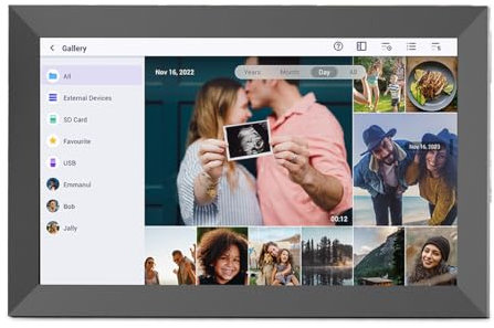 PRIXTON Cadre Photo Numérique Prado XL avec WiFi et App Mobile, Écran Tactile 15,6”, Full HD 1024x600, RAM 1 Go / 32 Go Mémoire Flash, 2 Haut-Parleurs, Entrées USB Type-C, USB-A, Carte SD et Écouteurs