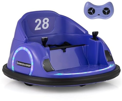 DREAMADE 12V Kinder Autoscooter, 360° drehbares Aufsitzauto mit Fernsteuerung, LED-Lichtern, Musik & drahtloser Verbindung, elektrisches Auto für Kinderab 18 Monaten (Lila)