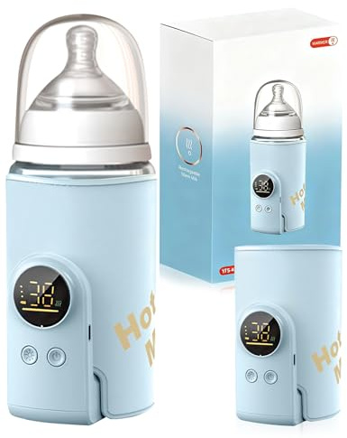 Flaschenwärmer Baby, Babyflaschenwärmer mit 8000mAh Akku, 6 Temperaturstufen 38-50℃, LED-Anzeige & Nachtlicht, Tragbarer Flaschenwärmer Baby USB-Ladefunktion für Unterwegs und Zuhause(Blau)