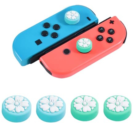 YUVKIN 4 PCS Daumen Griffkappen aus Silikon, Joystick-Abdeckung in Blumenform, kompatibel mit Switch/OLED/Switch Lite (Sakura)