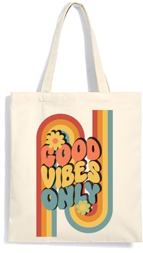 Mr. Gadgets Shopper aus natürlicher Baumwolle – umweltfreundliche Canvas-Tasche mit Kunstdruck, wiederverwendbar, waschbar, Geschenkidee für Damen und Herren, Good Vibes, Senza Soffietto