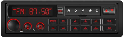 Single Din Retro Car Radio: European Style Stereo for Classic Vehicles - Bluetooth FM AM USB SD AUX USB-C Fast Charge 4-CHN 2 Subwoofer Outputs