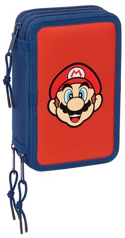 SUPER MARIO MAMMA MIA Schulmäppchen mit 37 nützlichen Utensilien, Federmäppchen für Kinder, ideal für Kinder von 5 bis 14 Jahren, bequem und vielseitig, Qualität und Widerstandsfähigkeit, 12,5 x 5,5 x