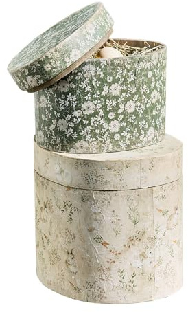 Loberon Box 2er Set Puddlebrook - zart Gemustert - Nostalgischer Holzschachteln - Frühlingshafte Motive - Aufbewahrung - Ordnunsghelfer, bunt