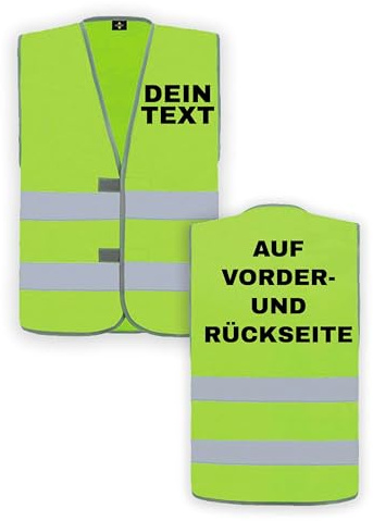 NIMAMA Personalisierte Warnweste für Erwachsene mit eigenem Text - EN ISO 20471 zertifizierte Sicherheitsweste - Reflektierende Fahrradweste für Herren & Damen - Auto & Fahrrad Warnwesten