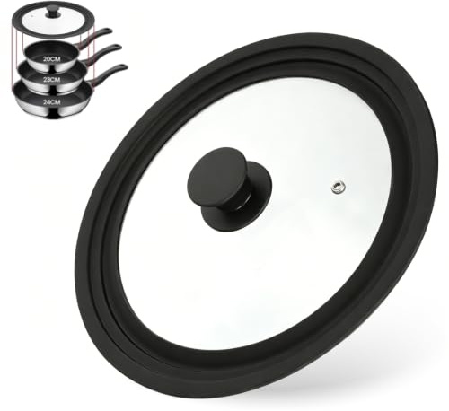 VINATO Couvercle Universel de 24/26/28 cm - 3 Tailles Couvercle pour Casserole en Verre et Poele, avec bord en silicone Gradué et Trou Vapeur, Résistant à la Chaleur, Sans BPA
