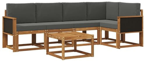 vidaXL Outdoor-Sofagarnitur mit Kissen 6 pcs Natur und Anthrazit, Outdoor-Ecksofa, modernes Lounge-Set für Garten, Robustes Sitzmöbel für Terrasse, Entspannen