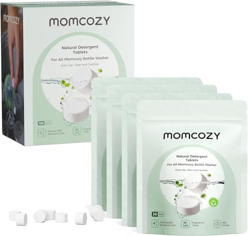 Momcozy Official Natural Detergent Tablets for Baby Bottle Washer, 120 Pcs | Powerful Plant-Based Formula, Safe & Residue-Free Washing Block