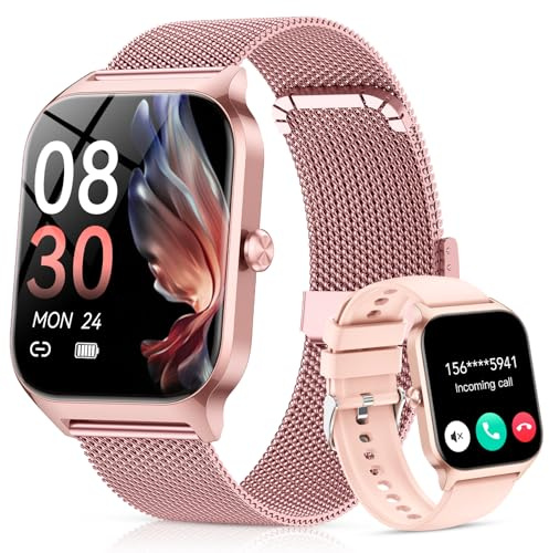 CASCHO Smartwatch Damen mit Telefonfunktion, 1.85'' Smart Watch, 120+Sportmodi Fitnessuhr mit Herzfrequenz/SpO2/Schrittzähler/Schlafmonitor, IP68 Wasserdicht Fitness Tracker für iOS Android,Roségold