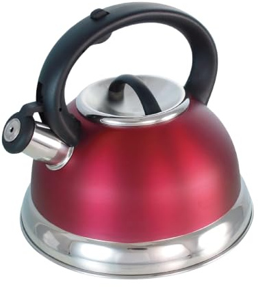 Buckingham Stove Top Kettle Stainless Steel Induction Compatible Tea Pot with Heat-Resistant Handle Red Finish Durable Fast Boil Gas Hob Retro Whistling Kettle 3 litres (Red)