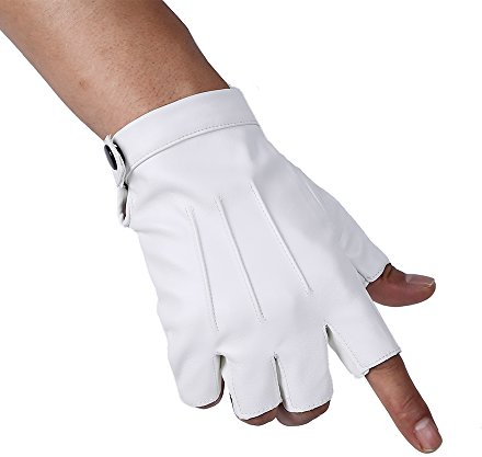 JISEN Herren-Handschuhe, PU-Leder, Punk, Halbfinger, Schnappverschluss, Weiss/opulenter Garten, Einheitsgröße